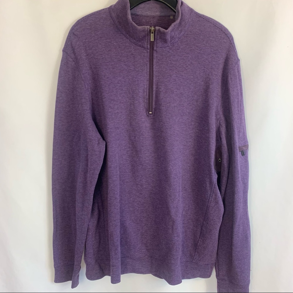 Bugatchi Sweater Men's L Large 1/4 Zip Long Sleeve Cotton Casual Pullover Purple